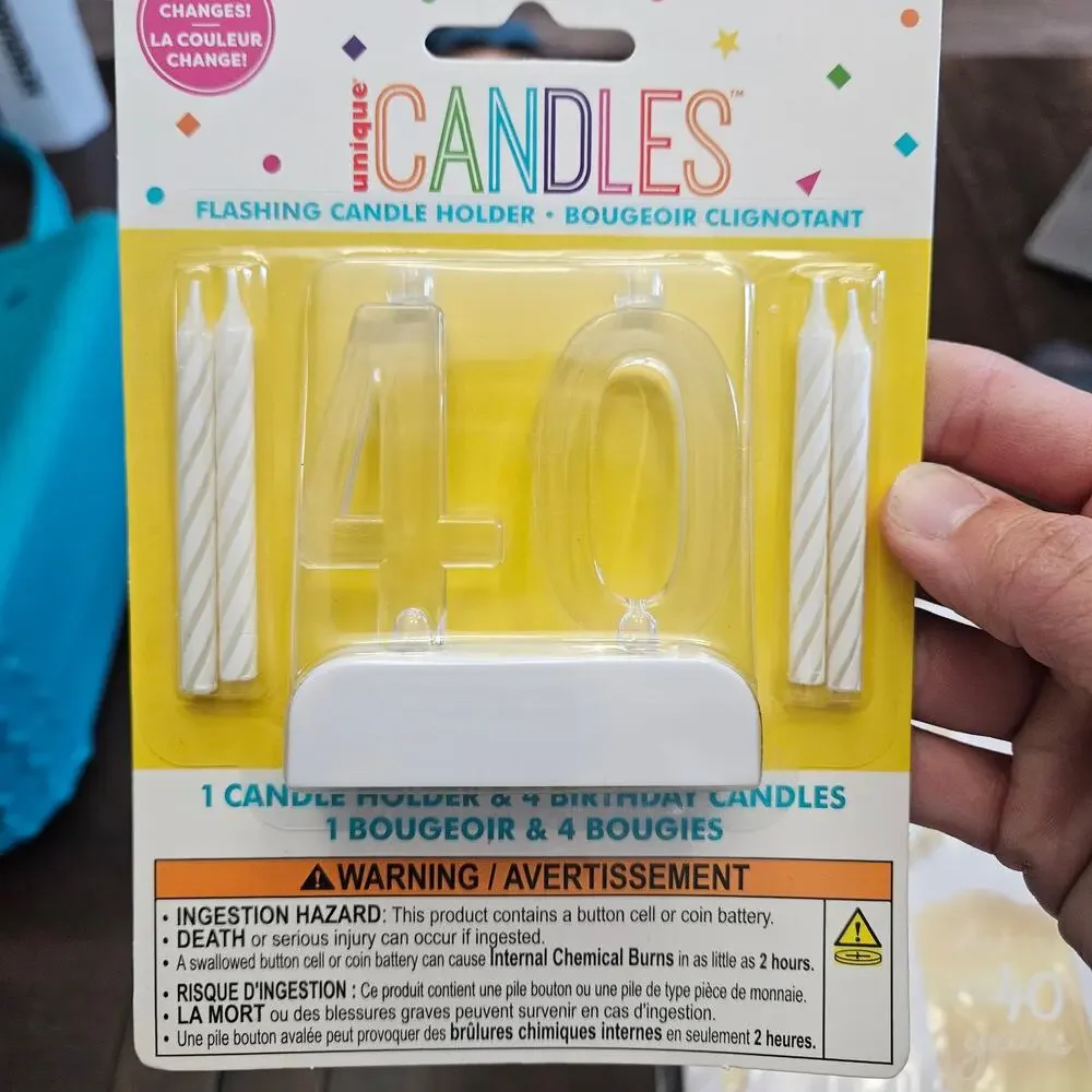 40th Birthday Room Decorating Kit + ICANDLES 40 Candle Set Gold White NEW in Box